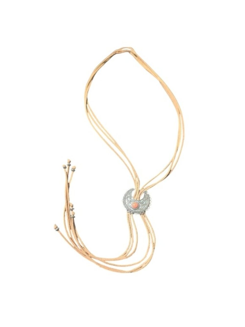Crescent Bolo Tie Necklace with Coral Detail